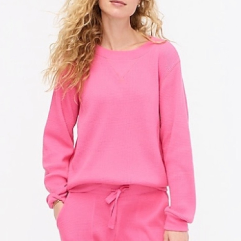 J. Crew Waffle Crewneck Pullover Sweater - Hot Pink